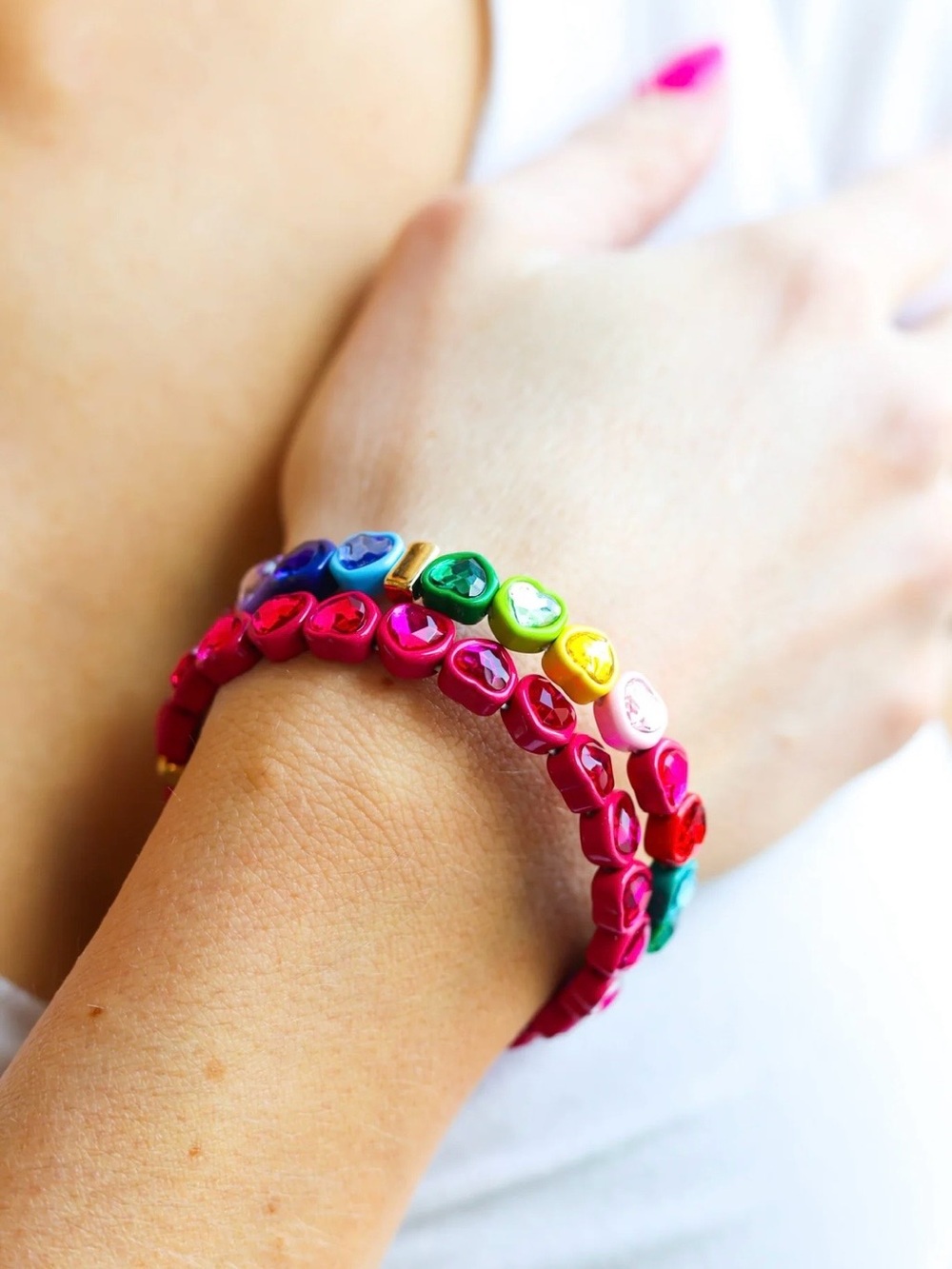 New Candy Gem Heart Rainbow Stretch Bracelet 🌈